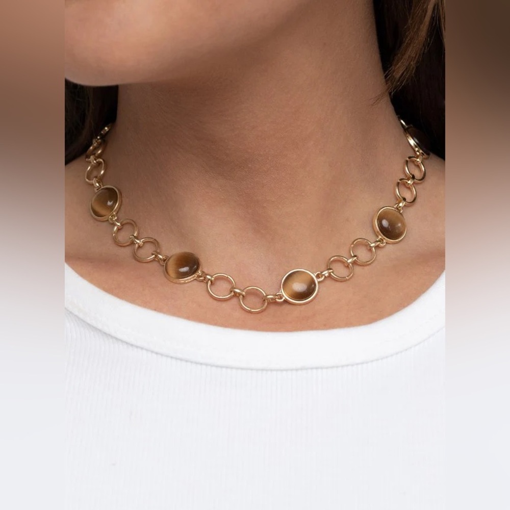 Paparazzi Gold and Brown Circle Necklace